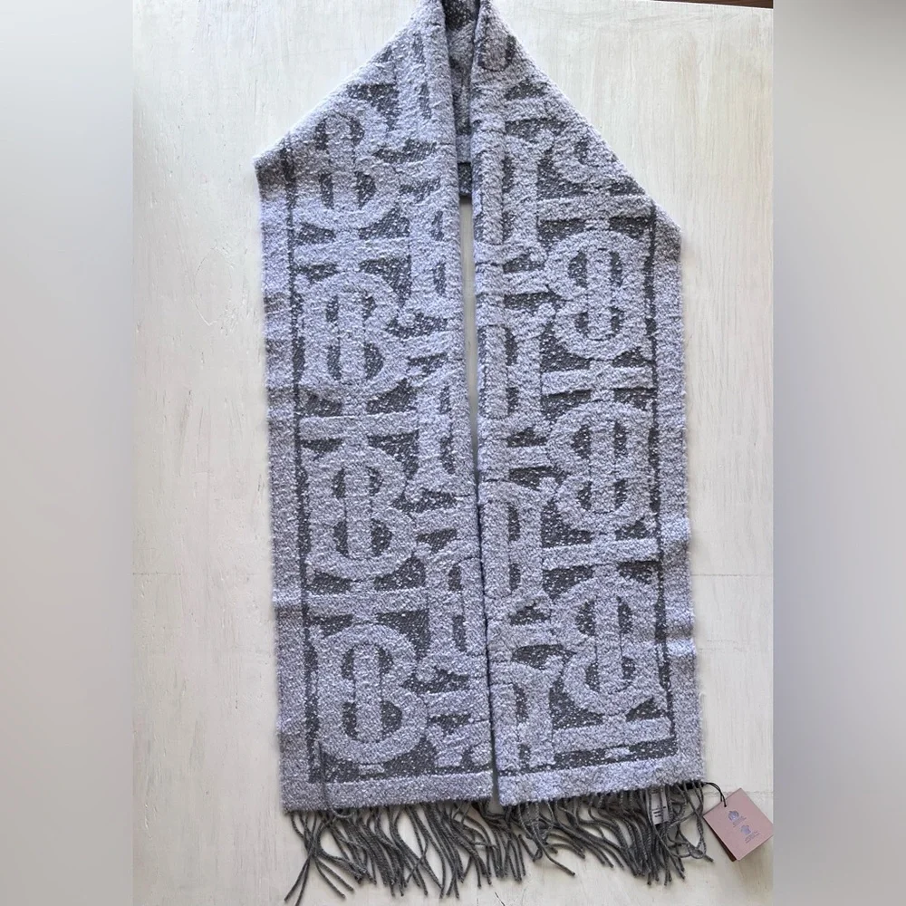 BURBERRY Oversize TB Monogram Fringe Cashmere & Silk Scarf